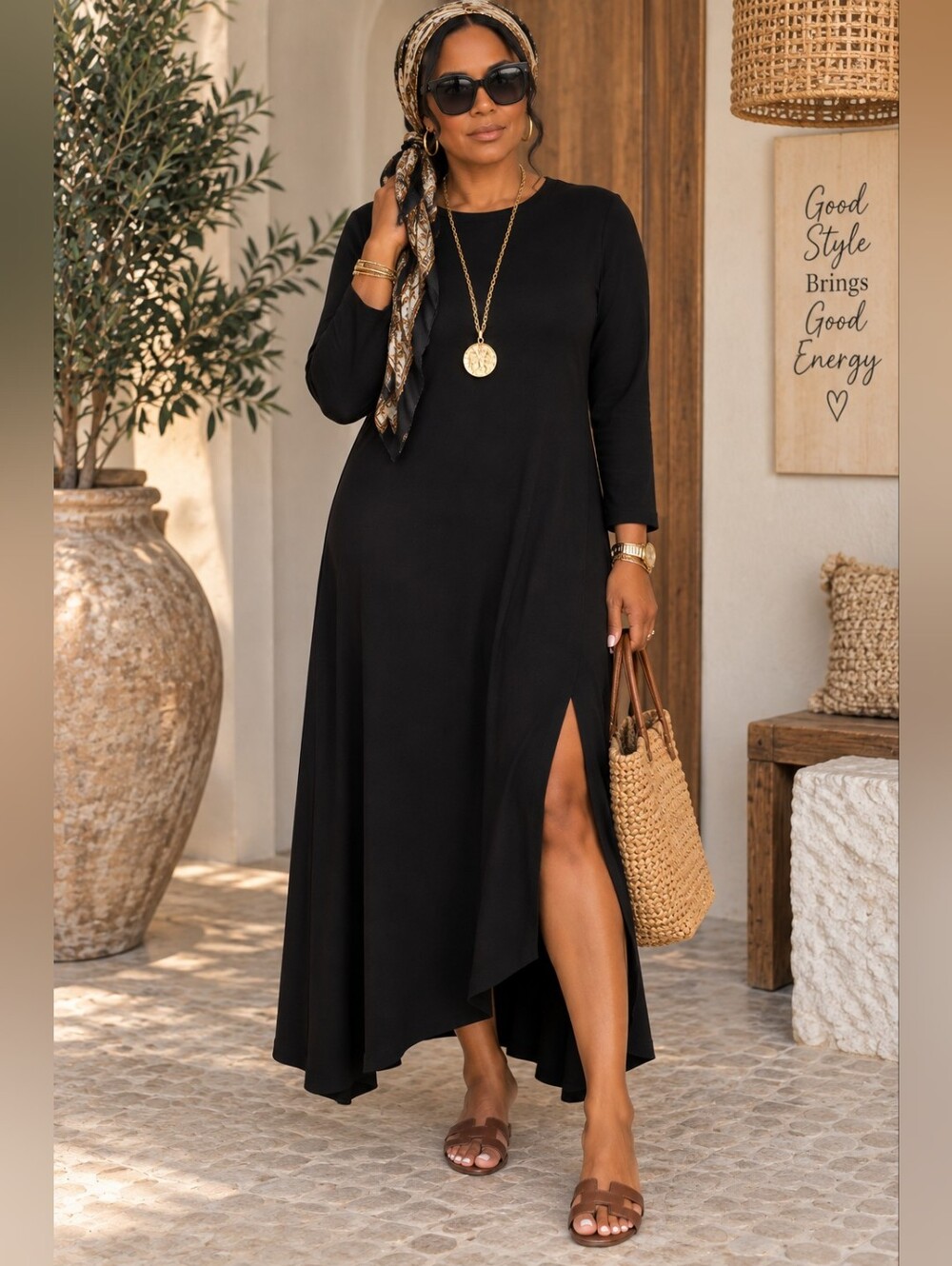ZARA Black Long Sleeve Asymmetric Slit Midi Dress Medium